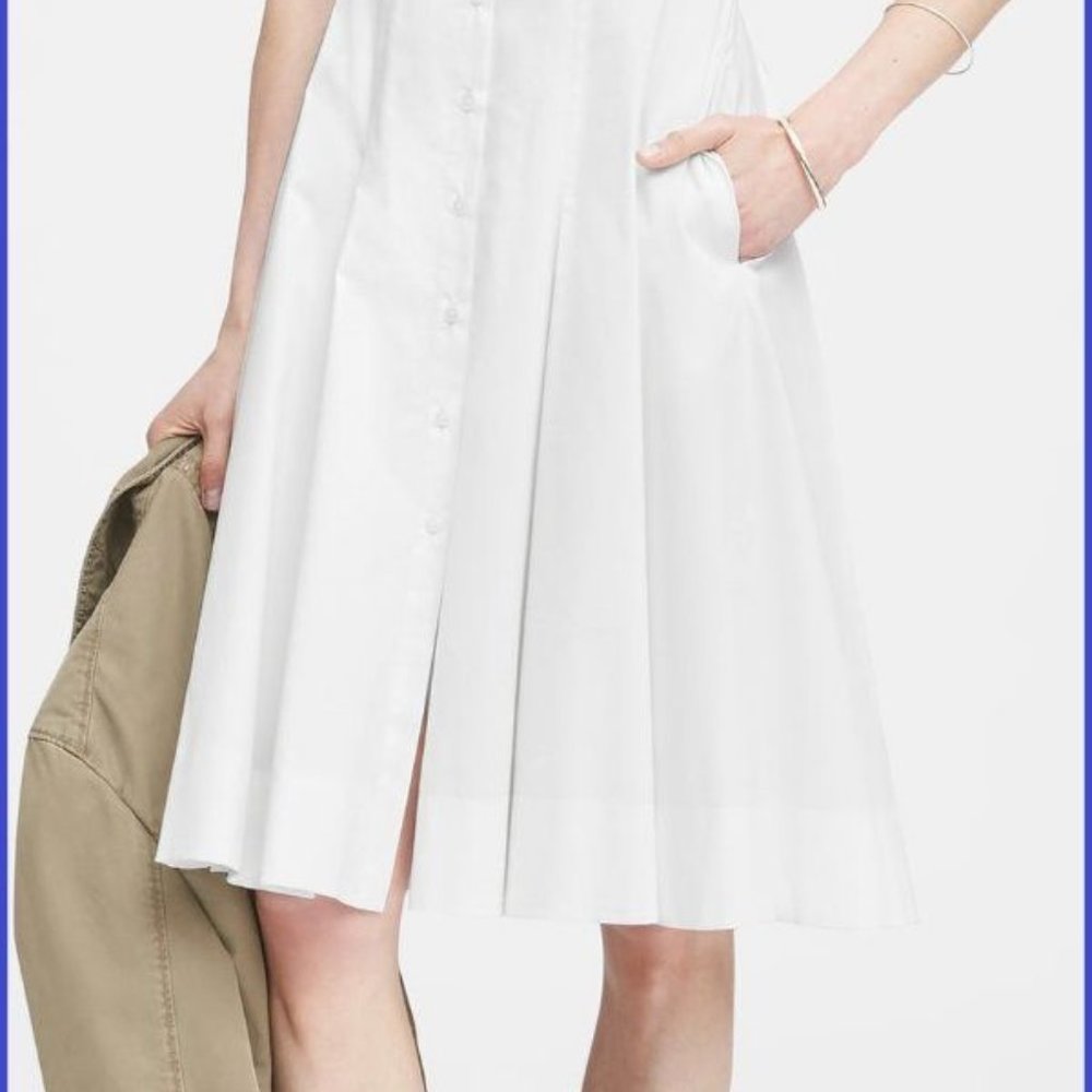 NEW BANANA REPUBLIC WHITE BUTTON DOWN FIT & FLARE